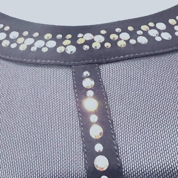 Cache-NWT-Navy Mesh/Gold/Silver Beaded Sleeveless Top-Sz. Medium-Fancy-Built Bra - Picture 7 of 13